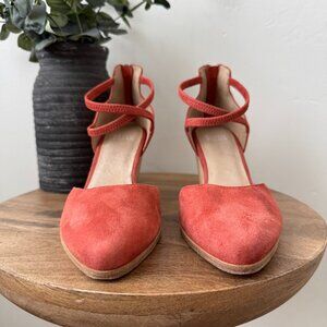Eileen Fisher Suede Wedge Heels Brick Orange Size 8
